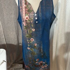 SHEIN Blue and Pink Floral Midi Dress